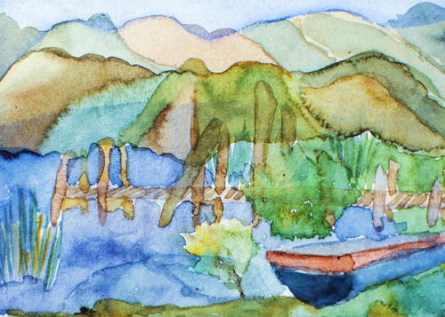 Aquarelle: „Lago Atitlán“ Guatemala